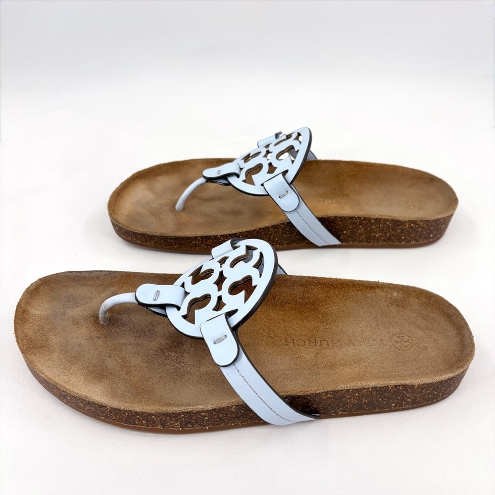 TORY BURCH Miller Cloud Leather Cork Sandals in Crisp Blue US 9 - Picture 8 of 13